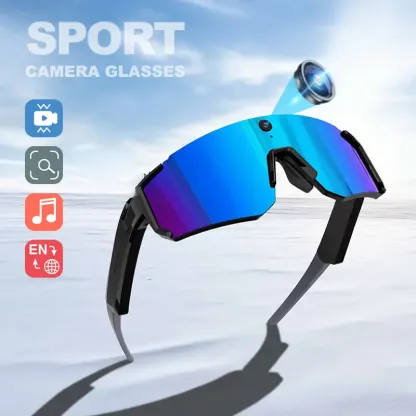 Gafas deportivas inteligentes con cámara 8MP, grabación 2K/1200P, audio Bluetooth, impermeables IP54, protección UV y asistente de voz AI