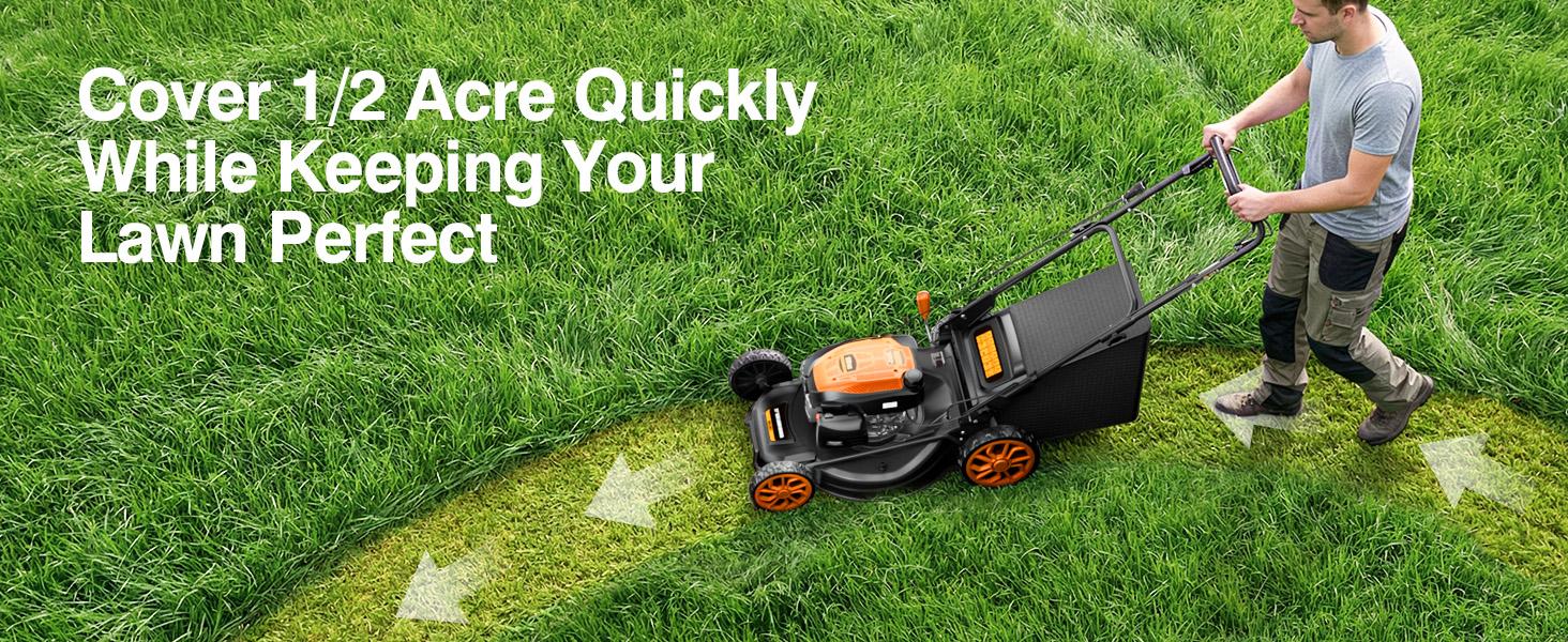 【Deals For You】Efurden 21&rdquo; Self-Propelled Gas Lawn Mover, 170CC 4-in-1 Mulch/Rear Bag/Side Discharge/Rear Discharge, Walk-Behind Lawnmower with 7-Position Cutting Height, Foldable Gas Lawn Mowers for Yard Garden