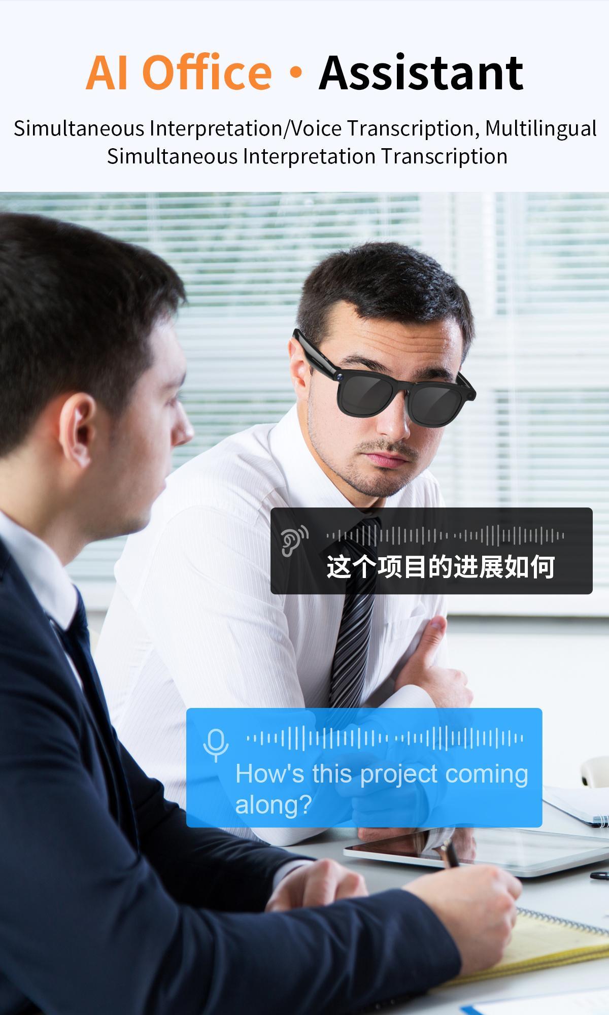 JEYUIN Smart Camera Glasses with Bluetooth Audio, Hands-Free Photo and Video Capture Wearable for Travel, Outdoor and Daily Use, Includes Translation Feature Support, Compatible with iPhone & Android