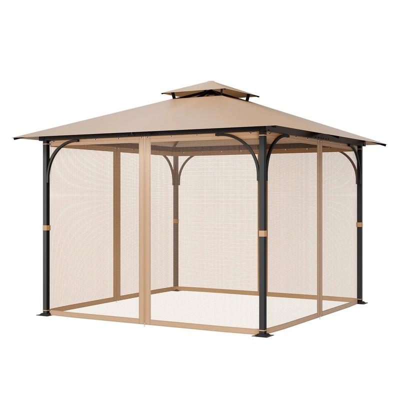 Red de repuesto para sombrilla (solo red), compatible con la mayoría de las sombrillas de 3×3 m (10 x 10 x 7 pies), red de jardín exterior, panel lateral de malla de 4 puertas, red antiinsectos para patio con doble cremallera, solo red