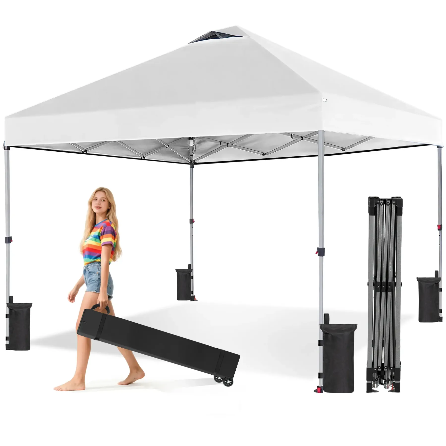 Carpa Instantánea 10x10 – Montaje Fácil, Techo Ventilado y Bolsa con Ruedas, Ideal para Exterior