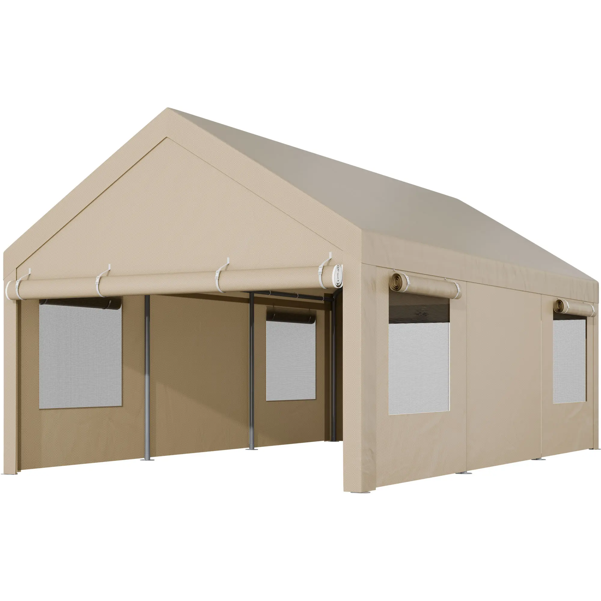 Cobertizo para Auto 10/12x20 ft – Garaje Portátil para Exterior, Toldos de Alta Resistencia con Ventanas Ventiladas y Laterales Removibles, Protección contra Humedad para Vehículos, Fiesta, Campamento o Herramientas, PVC Duradero, Gris/Blanco