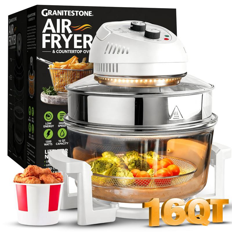 Freidora de aire Granitestone de 16 cuartos, extragrande – cocción crujiente sin aceite para comidas más saludables.