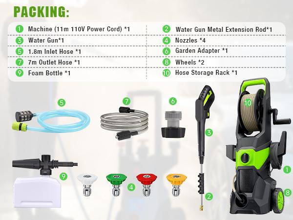 Electric Pressure Washer, 2600 PSI 2.4 GPM with 4 Nozzles & Foam Cannon for Cleaning Cars, Driveways, Decks, Fences, Patios &  Outdoor Cleaning Tough Grime
