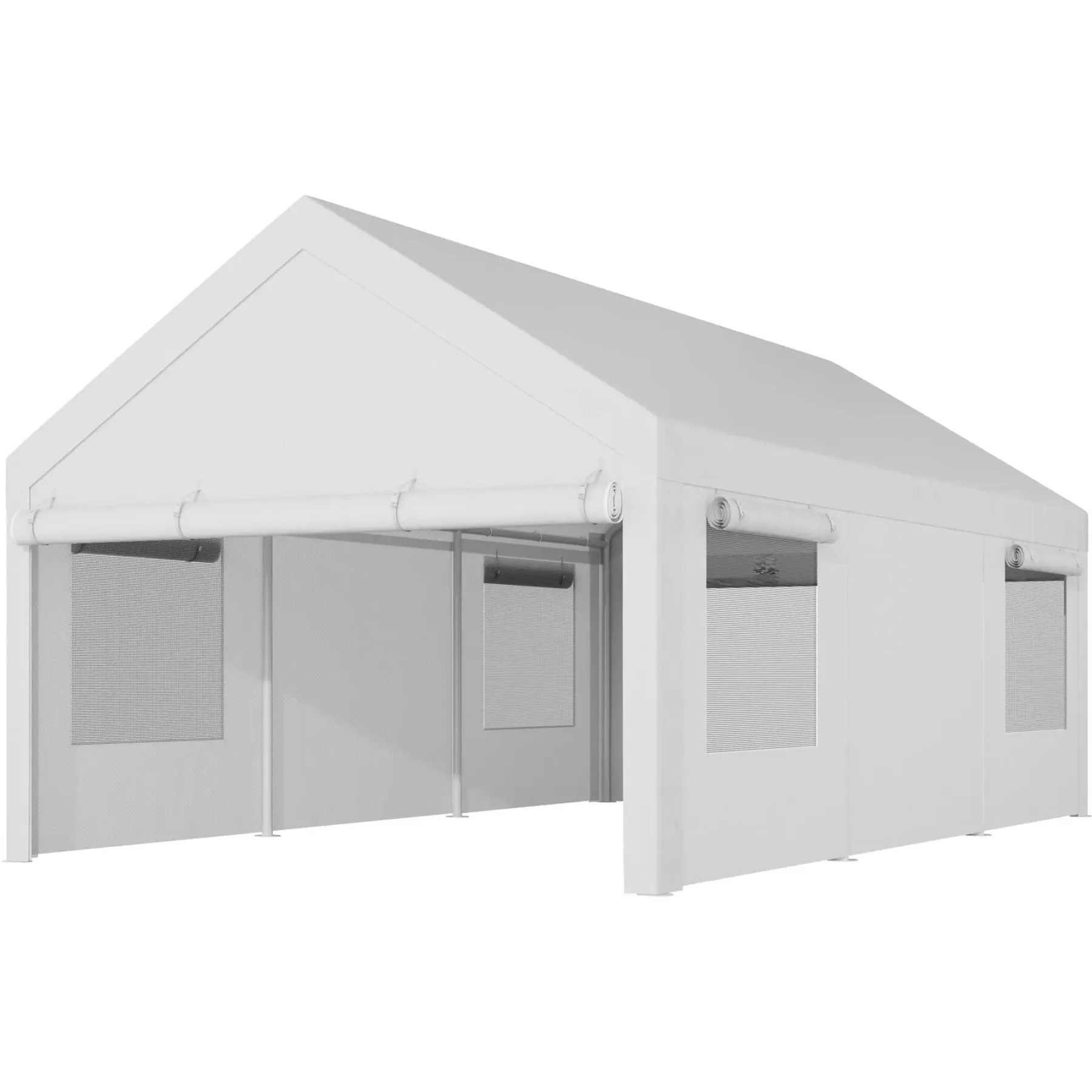 Cobertizo para Auto 10/12x20 ft – Garaje Portátil para Exterior, Toldos de Alta Resistencia con Ventanas Ventiladas y Laterales Removibles, Protección contra Humedad para Vehículos, Fiesta, Campamento o Herramientas, PVC Duradero, Gris/Blanco