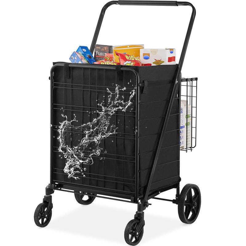 carrito de compras plegable con , forro impermeable extraíble, máximo 330 libras, gran capacidad, Jumbo, con cesta Dual, ruedas giratorias de 360 °, Base de malla de Metal denso, carro de utilidad resistente