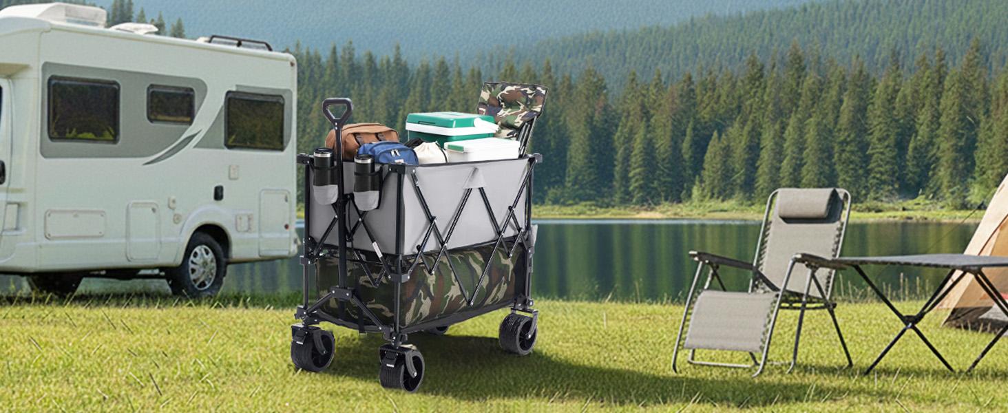 Sweetcrispy 320L Outdoor Folding Double-Decker Wagon with Brakes, 440 lbs Capacity, Flexible Handle, All-Terrain Big Wheels, Compact Pack & Foldable Size for Grocery, Camping Sweetcrispy 320L Outdoor Folding Double-Decker Wagon with Brakes, 440 lbs Capacity, Flexible Handle, All-Terrain Big Wheels, Compact Pack & Foldable Size for Grocery, Camping