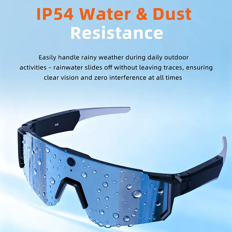 Gafas deportivas inteligentes con cámara 8MP, grabación 2K/1200P, audio Bluetooth, impermeables IP54, protección UV y asistente de voz AI