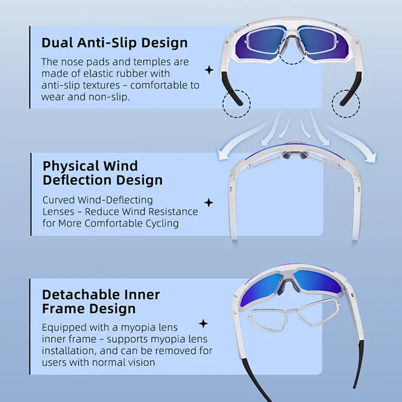 Gafas deportivas inteligentes con cámara 8MP, grabación 2K/1200P, audio Bluetooth, impermeables IP54, protección UV y asistente de voz AI