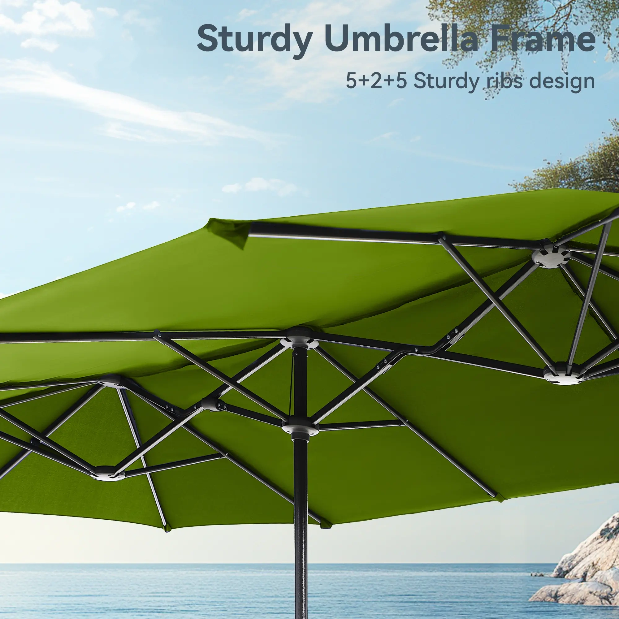 COSTWAY Sombrilla Solar para Patio de 15/13 pies con Base — Sombrilla Doble Extra Grande para Exteriores con 36 Luces LED y Manivela, Ideal para Jardín, Terraza, Piscina y Patio