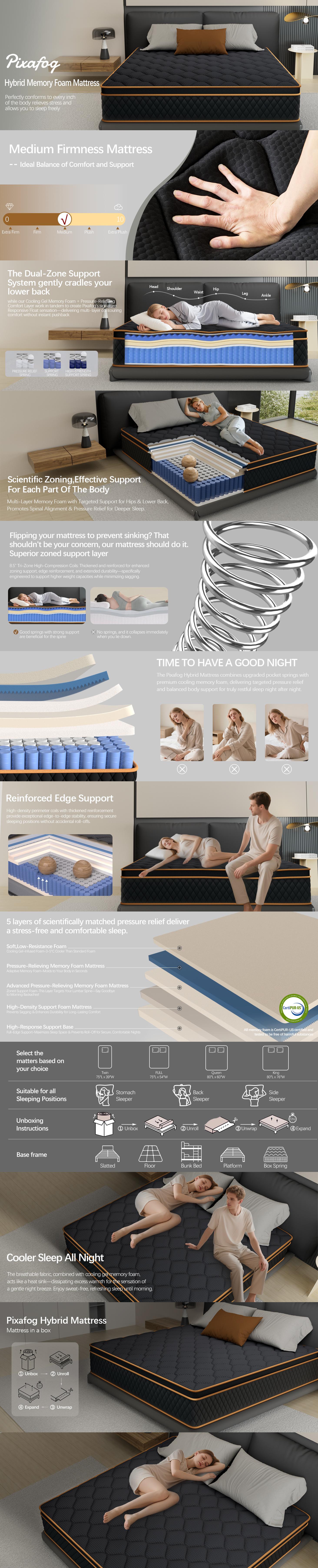 Mattress 10/12/14 Inch Twin Full Queen King Memory Foam & Spring Medium Firmness Lumbar Support for Home Rooms Hotels Boxed Halloween Christmas Gift Ergonomic Queen Size Mattress for a Romantic Night&rsquo;s Sleep outdoorfun summervibes