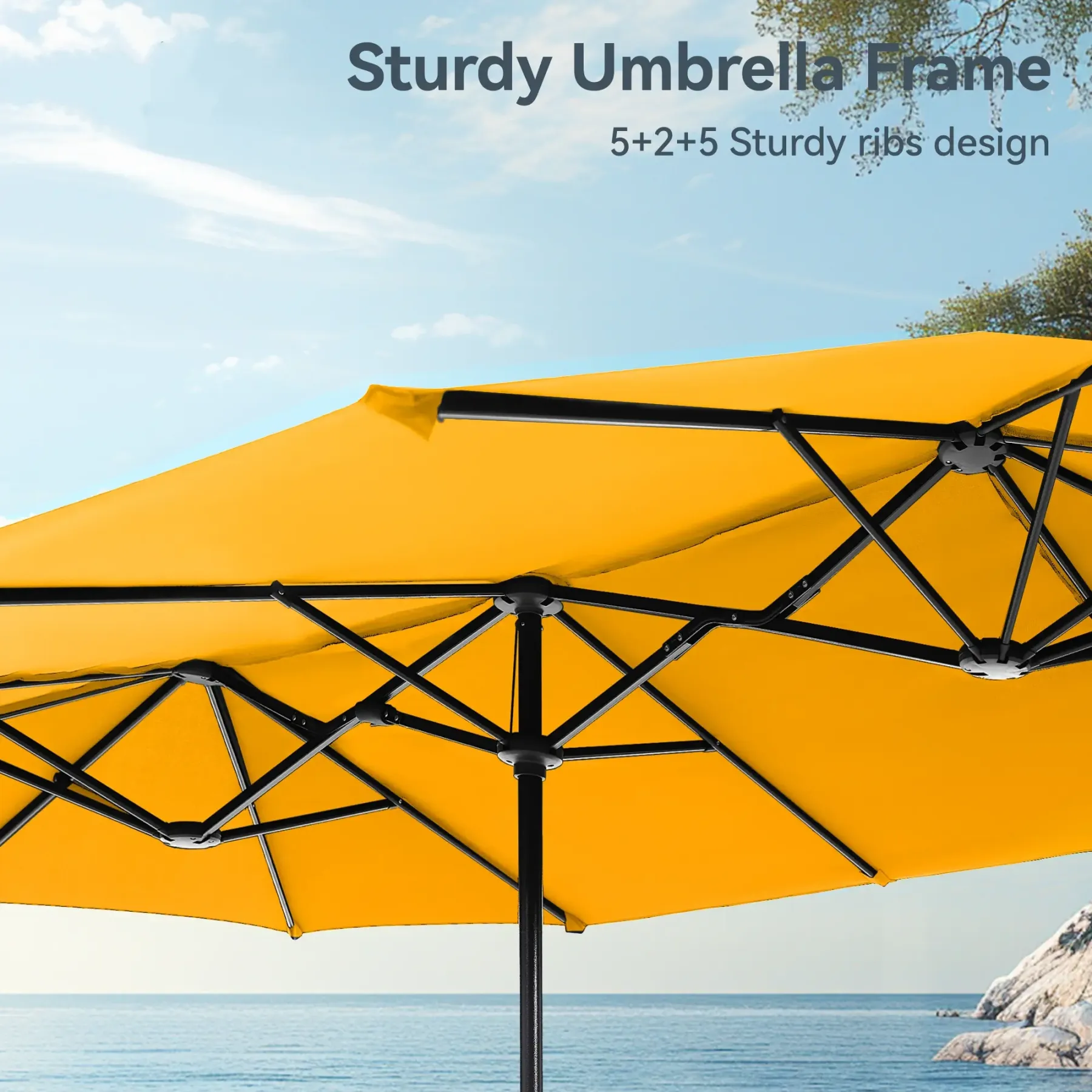 COSTWAY Sombrilla Solar para Patio de 15/13 pies con Base — Sombrilla Doble Extra Grande para Exteriores con 36 Luces LED y Manivela, Ideal para Jardín, Terraza, Piscina y Patio