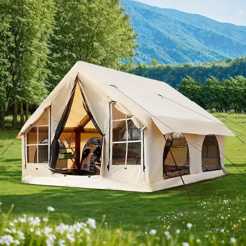 Tienda inflable para acampar 5~8 personas Gran carpa inflable para casa, sin necesidad de montaje Tienda de glamping de lujo, 10x10 pies