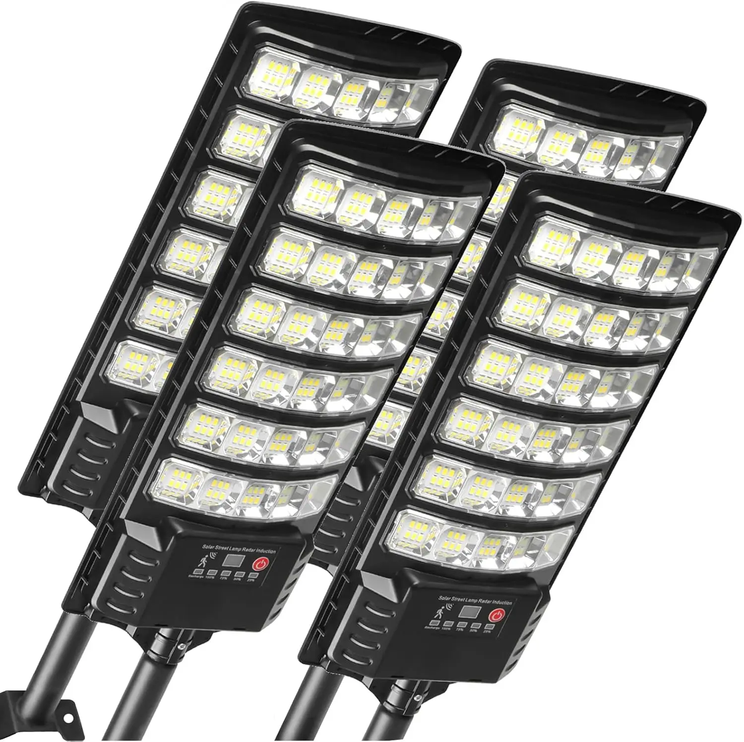 Luz solar para calles 4 unidades, 30,000LM, luz exterior tipo foco, de anochecer a amanecer, IP66 impermeable, luz solar para estacionamiento con control remoto, lámpara de seguridad regulable 6500K.