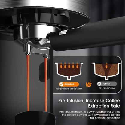 Cafetera espresso de 20 bares, compacta con vaporizador de leche, tanque de agua desmontable de 1.3 L, para cappuccino, latte y espresso, ideal para hogar