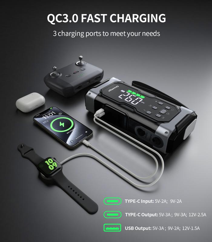 Arrancador portátil para batería de auto de 9000 A con compresor de aire para inflar y desinflar llantas, 7 en 1, compatible con motores de gasolina y diésel de hasta 12.0 L, pantalla LCD grande y batería externa portátil