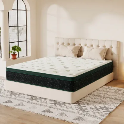 Colchón híbrido de espuma viscoelástica y resortes de 10, 12 o 14 pulgadas, firmeza media, soporte lumbar ergonómico, disponible en tamaños Individual, Matrimonial, Queen y King, empacado al vacío