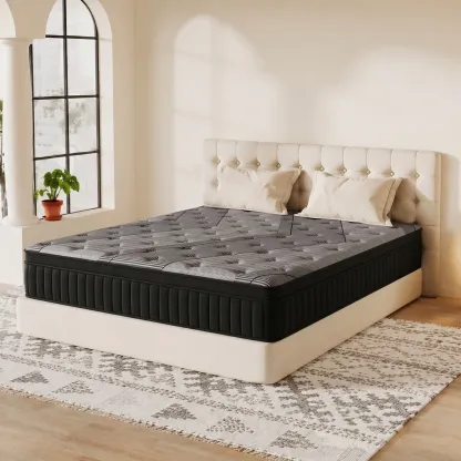 Colchón híbrido de espuma viscoelástica y resortes de 10, 12 o 14 pulgadas, firmeza media, soporte lumbar ergonómico, disponible en tamaños Individual, Matrimonial, Queen y King, empacado al vacío