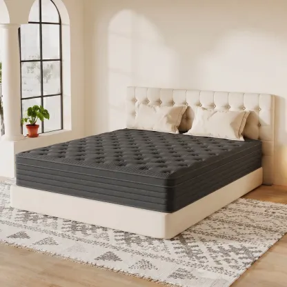 Colchón híbrido de espuma viscoelástica y resortes de 10, 12 o 14 pulgadas, firmeza media, soporte lumbar ergonómico, disponible en tamaños Individual, Matrimonial, Queen y King, empacado al vacío