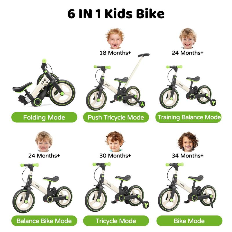 Bicicleta infantil 6 en 1 para niños de 18-60 meses, con pedales, ruedas de apoyo y manija. Perfecta para regalo.