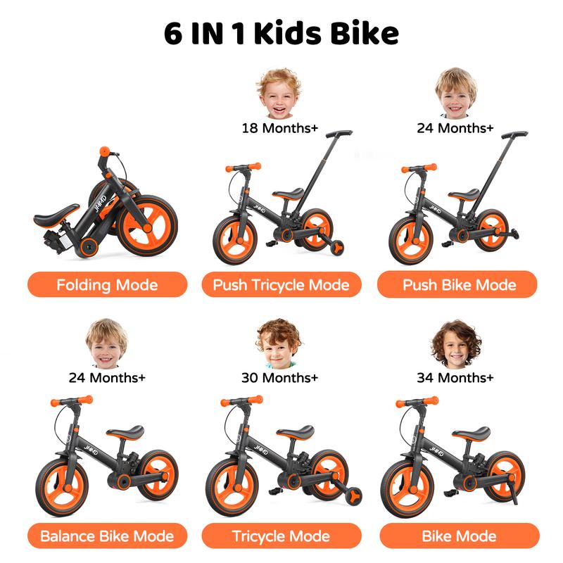 Bicicleta infantil 6 en 1 para niños de 18-60 meses, con pedales, ruedas de apoyo y manija. Perfecta para regalo.