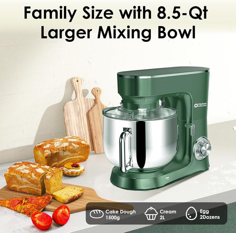 Batidora de pedestal de 8.5 Qt, 900 W, 10 velocidades, ideal para amasar, hornear, preparar galletas, pasteles y cocinar todos los días.