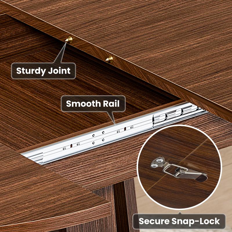 Mesa de comedor redonda extensible para 4 a 6 personas, con diseño ovalado moderno, base de madera, repisa de almacenamiento y estilo ahorrador de espacio, ideal para cocina y comedor.