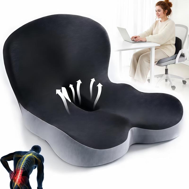 Cojín de asiento de espuma viscoelástica antideslizante, con funda suave al tacto, cremallera para retirar y lavar fácilmente, soporte lumbar para hogar, oficina, automóvil y exteriores. Ideal para aliviar molestias al conducir largas distancias.