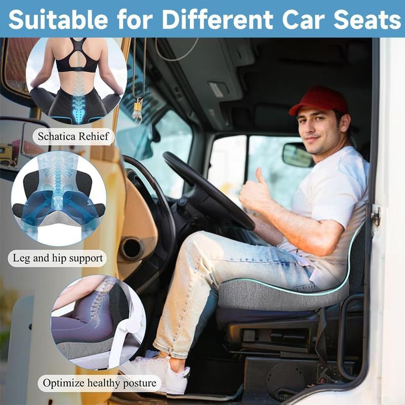 Cojín de asiento de espuma viscoelástica antideslizante, con funda suave al tacto, cremallera para retirar y lavar fácilmente, soporte lumbar para hogar, oficina, automóvil y exteriores. Ideal para aliviar molestias al conducir largas distancias.