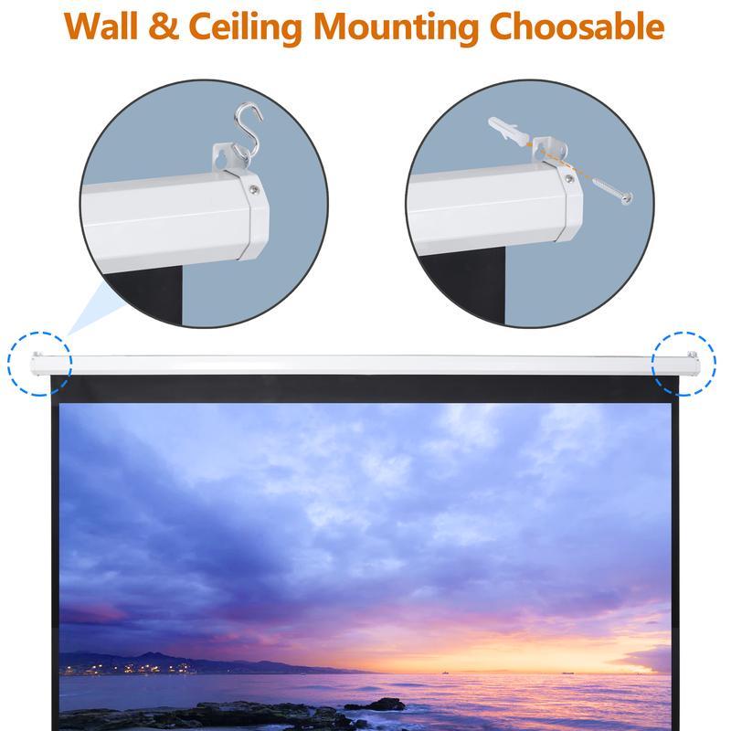 Pantalla de proyección para cine en casa de 80/100/120 pulgadas, formato 16:10 HD, control manual con sistema de autobloqueo, superficie blanca mate, ideal para cine en casa y proyección portátil en interiores o exteriores.