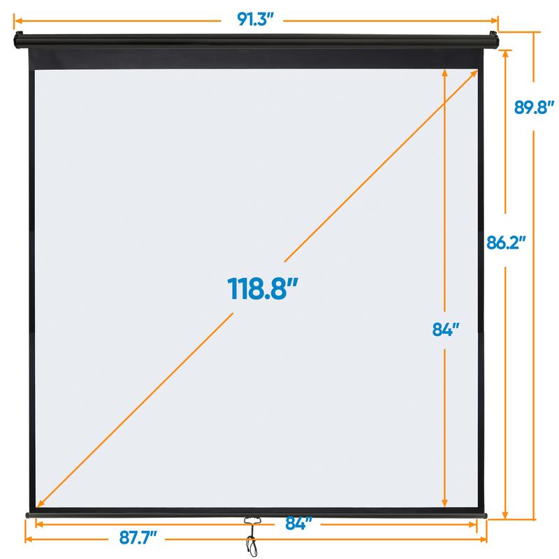 Pantalla de proyección para cine en casa de 80/100/120 pulgadas, formato 16:10 HD, control manual con sistema de autobloqueo, superficie blanca mate, ideal para cine en casa y proyección portátil en interiores o exteriores.