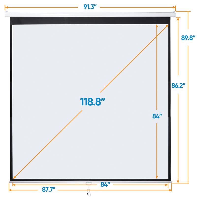 Pantalla de proyección para cine en casa de 80/100/120 pulgadas, formato 16:10 HD, control manual con sistema de autobloqueo, superficie blanca mate, ideal para cine en casa y proyección portátil en interiores o exteriores.