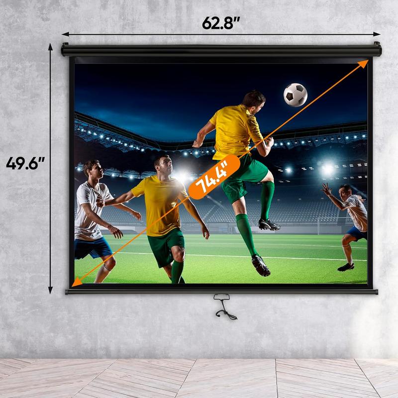 Pantalla de proyección para cine en casa de 80/100/120 pulgadas, formato 16:10 HD, control manual con sistema de autobloqueo, superficie blanca mate, ideal para cine en casa y proyección portátil en interiores o exteriores.
