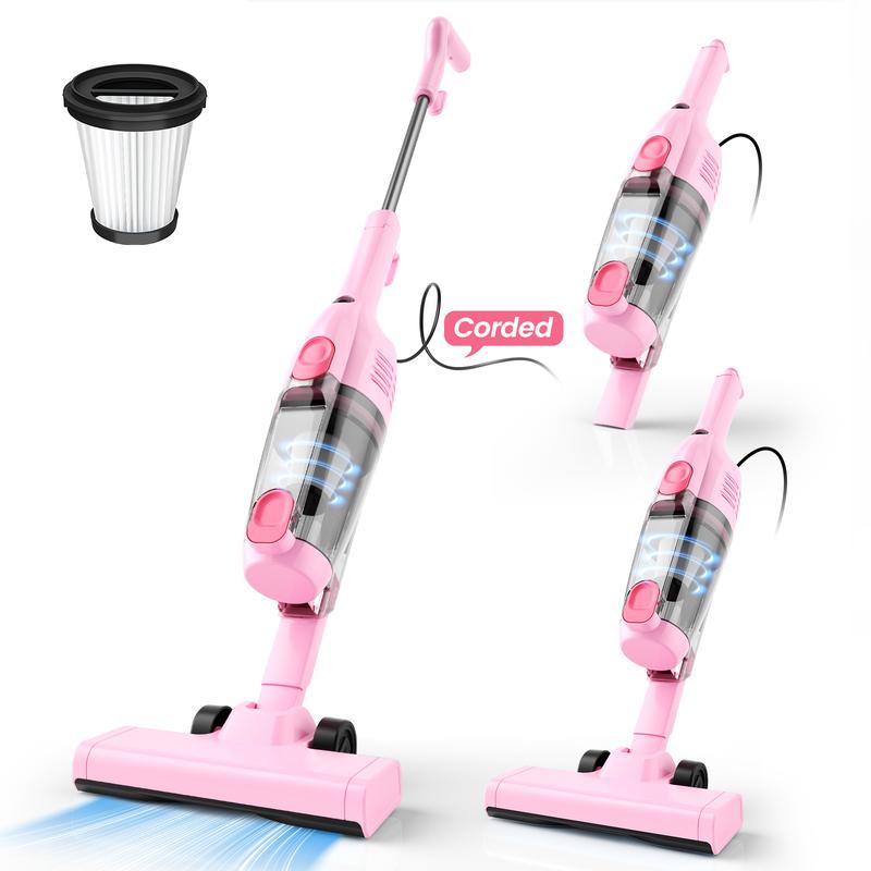 Aspiradora vertical con cable de 600W, succión de 15 kPa, diseño ultraligero y sin bolsa, se convierte en aspiradora de mano, ideal para pisos duros, pelo de mascotas, automóvil y limpieza del hogar.