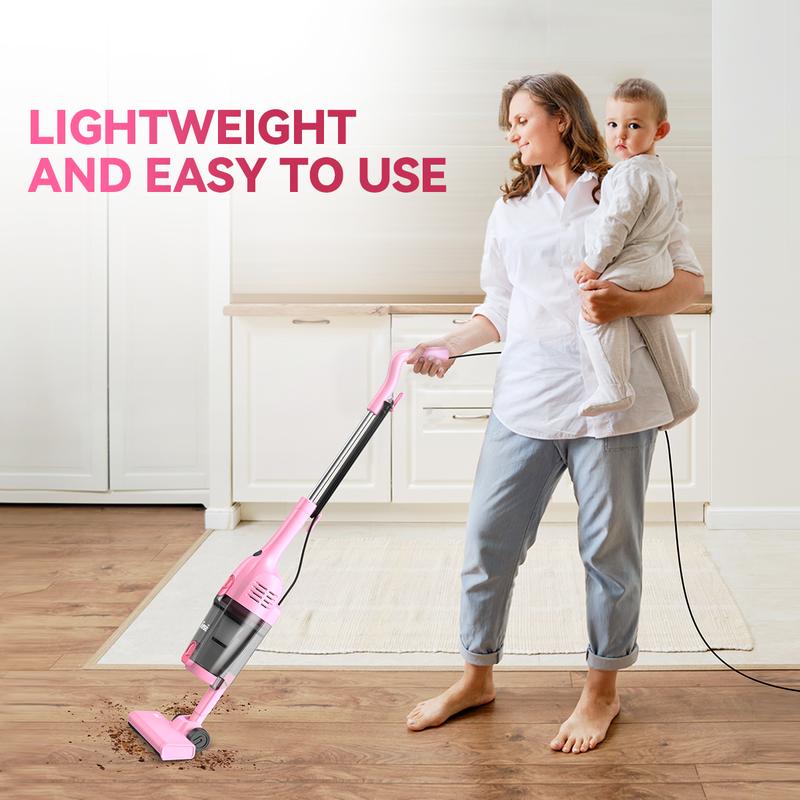 Aspiradora vertical con cable de 600W, succión de 15 kPa, diseño ultraligero y sin bolsa, se convierte en aspiradora de mano, ideal para pisos duros, pelo de mascotas, automóvil y limpieza del hogar.
