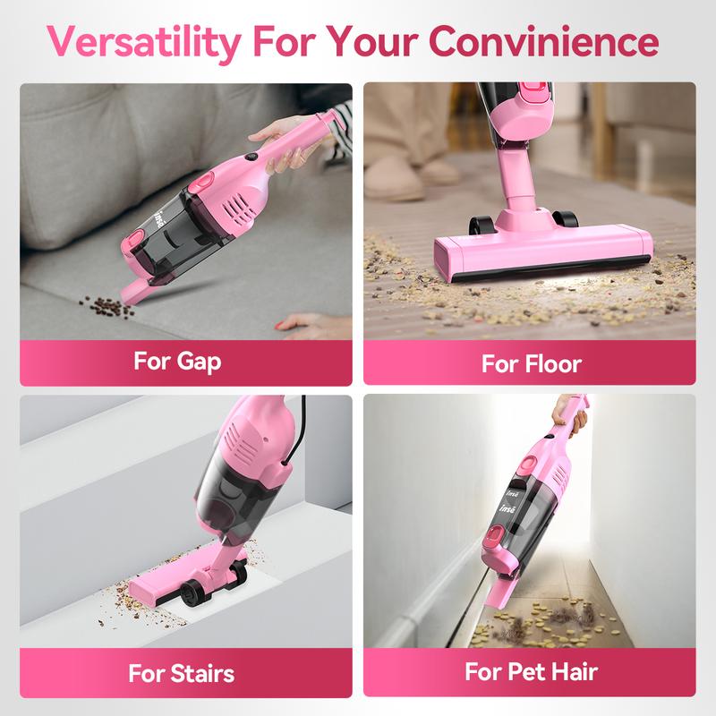 Aspiradora vertical con cable de 600W, succión de 15 kPa, diseño ultraligero y sin bolsa, se convierte en aspiradora de mano, ideal para pisos duros, pelo de mascotas, automóvil y limpieza del hogar.