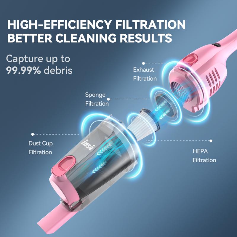 Aspiradora vertical con cable de 600W, succión de 15 kPa, diseño ultraligero y sin bolsa, se convierte en aspiradora de mano, ideal para pisos duros, pelo de mascotas, automóvil y limpieza del hogar.