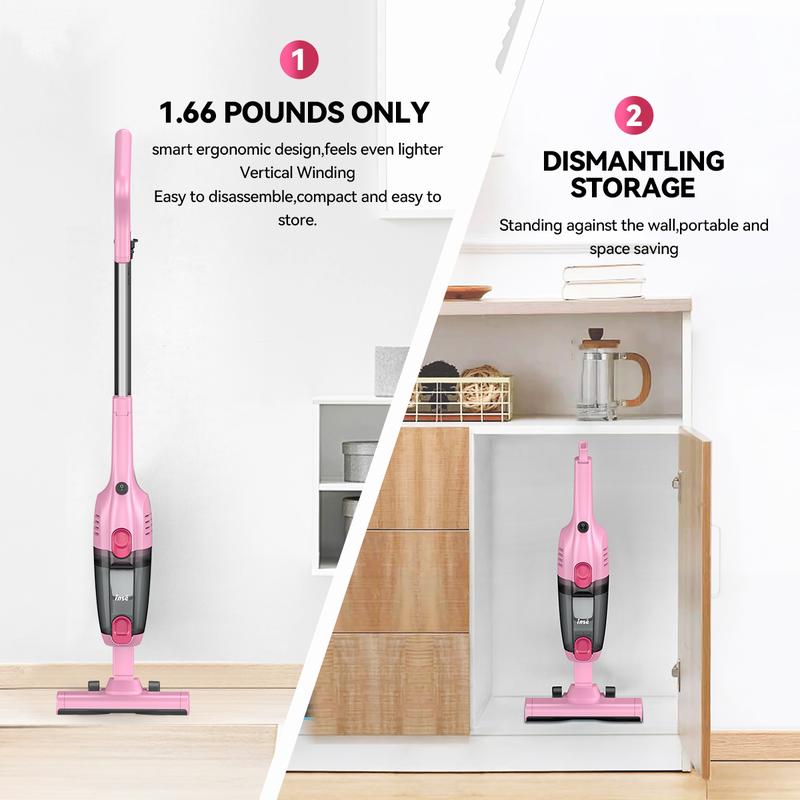 Aspiradora vertical con cable de 600W, succión de 15 kPa, diseño ultraligero y sin bolsa, se convierte en aspiradora de mano, ideal para pisos duros, pelo de mascotas, automóvil y limpieza del hogar.