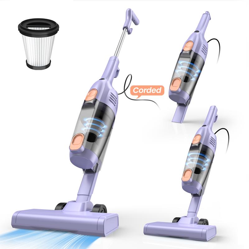 Aspiradora vertical con cable de 600W, succión de 15 kPa, diseño ultraligero y sin bolsa, se convierte en aspiradora de mano, ideal para pisos duros, pelo de mascotas, automóvil y limpieza del hogar.