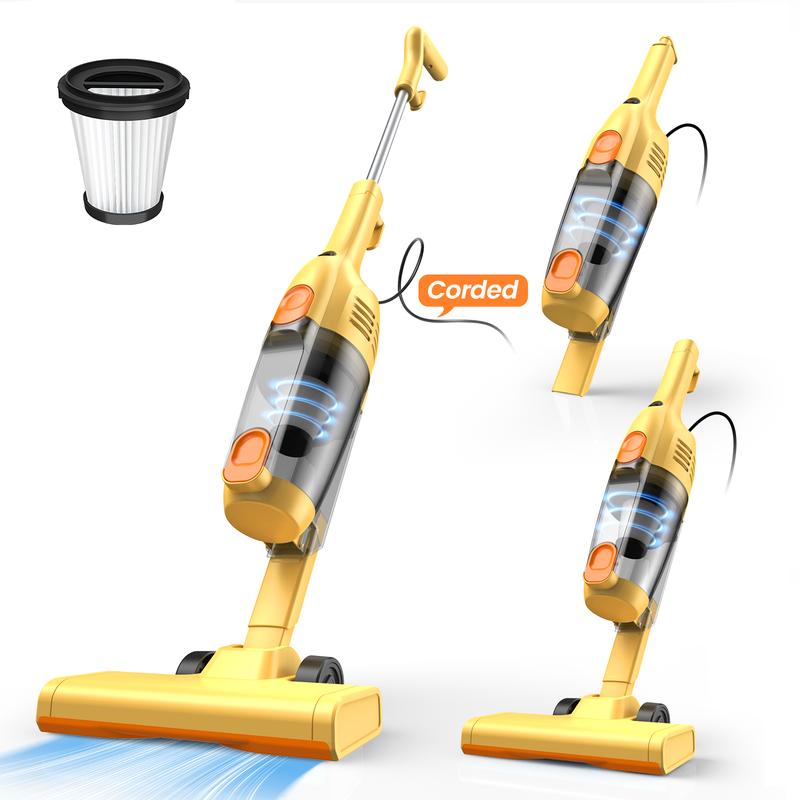 Aspiradora vertical con cable de 600W, succión de 15 kPa, diseño ultraligero y sin bolsa, se convierte en aspiradora de mano, ideal para pisos duros, pelo de mascotas, automóvil y limpieza del hogar.