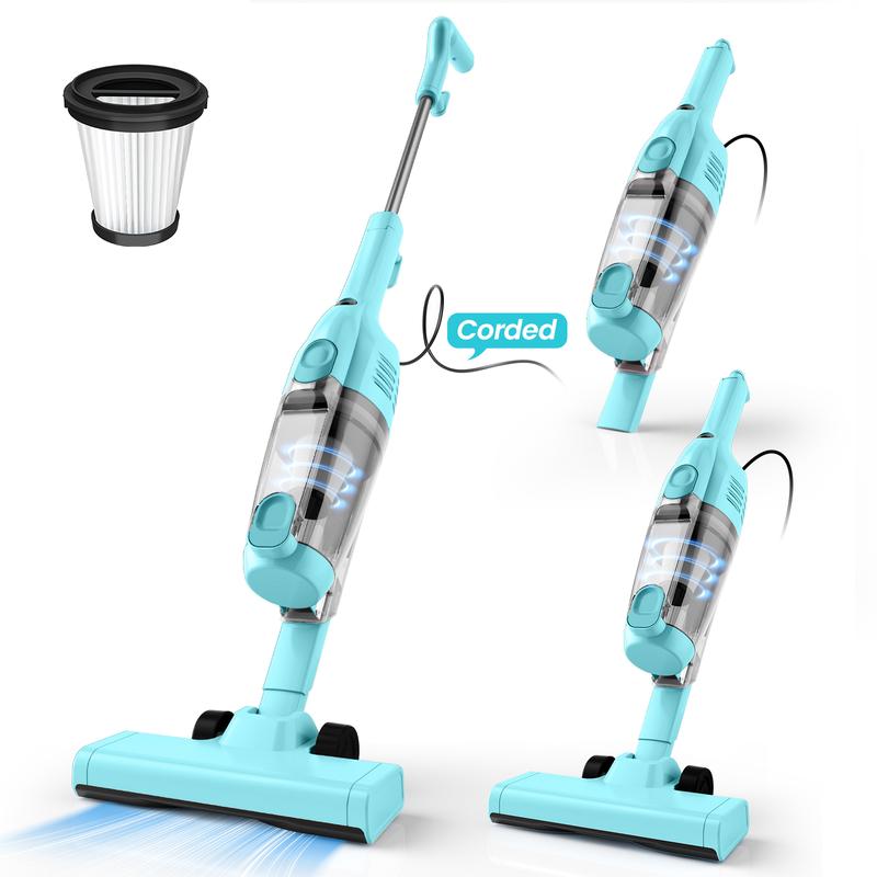 Aspiradora vertical con cable de 600W, succión de 15 kPa, diseño ultraligero y sin bolsa, se convierte en aspiradora de mano, ideal para pisos duros, pelo de mascotas, automóvil y limpieza del hogar.