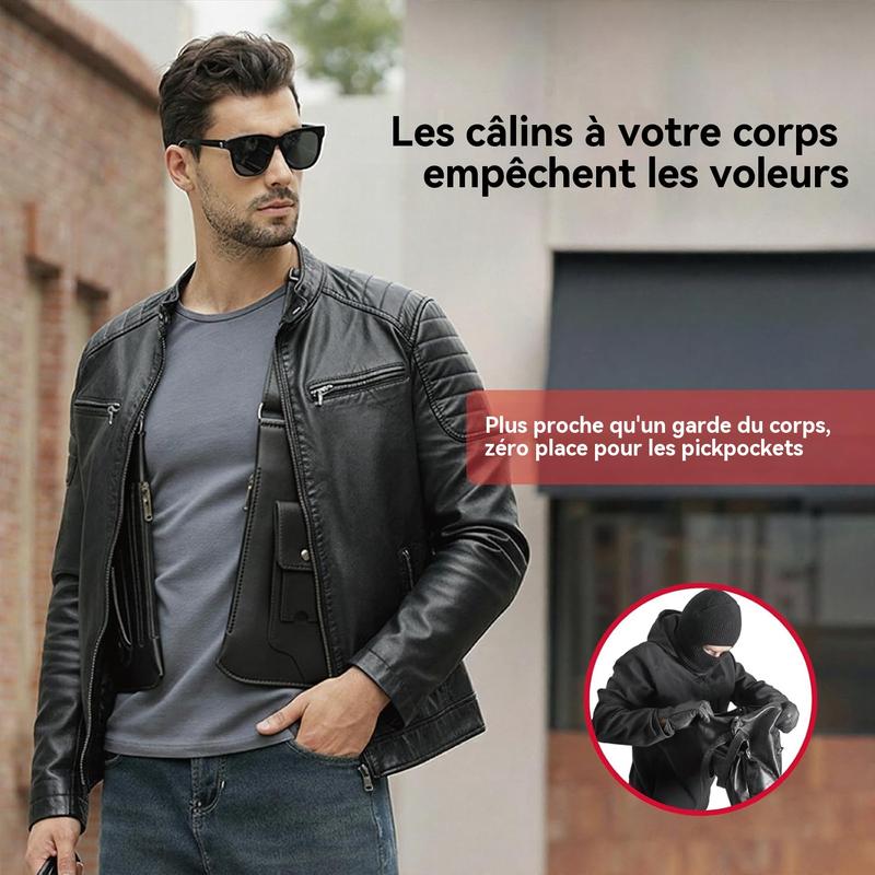 Bolso bandolera de cuero premium para hombre y mujer, con diseño antirrobo, compartimento para celular y artículos esenciales, ideal para ciclismo, senderismo, viajes y uso diario al aire libre.
