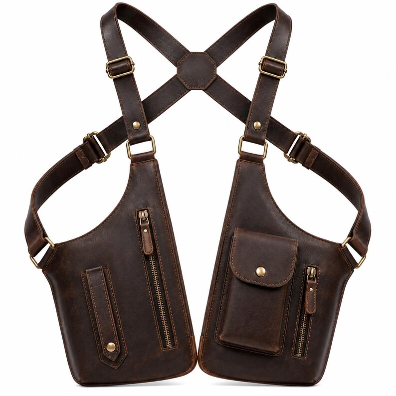 Bolso bandolera de cuero premium para hombre y mujer, con diseño antirrobo, compartimento para celular y artículos esenciales, ideal para ciclismo, senderismo, viajes y uso diario al aire libre.