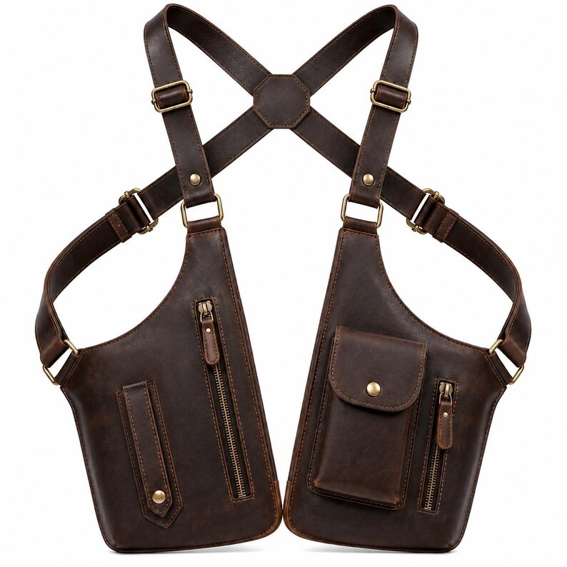 Bolso bandolera de cuero premium para hombre y mujer, con diseño antirrobo, compartimento para celular y artículos esenciales, ideal para ciclismo, senderismo, viajes y uso diario al aire libre.
