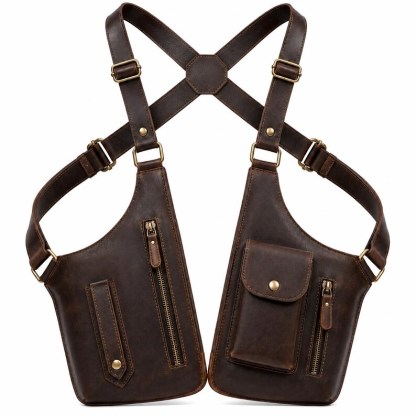 Bolso bandolera de cuero premium para hombre y mujer, con diseño antirrobo, compartimento para celular y artículos esenciales, ideal para ciclismo, senderismo, viajes y uso diario al aire libre.