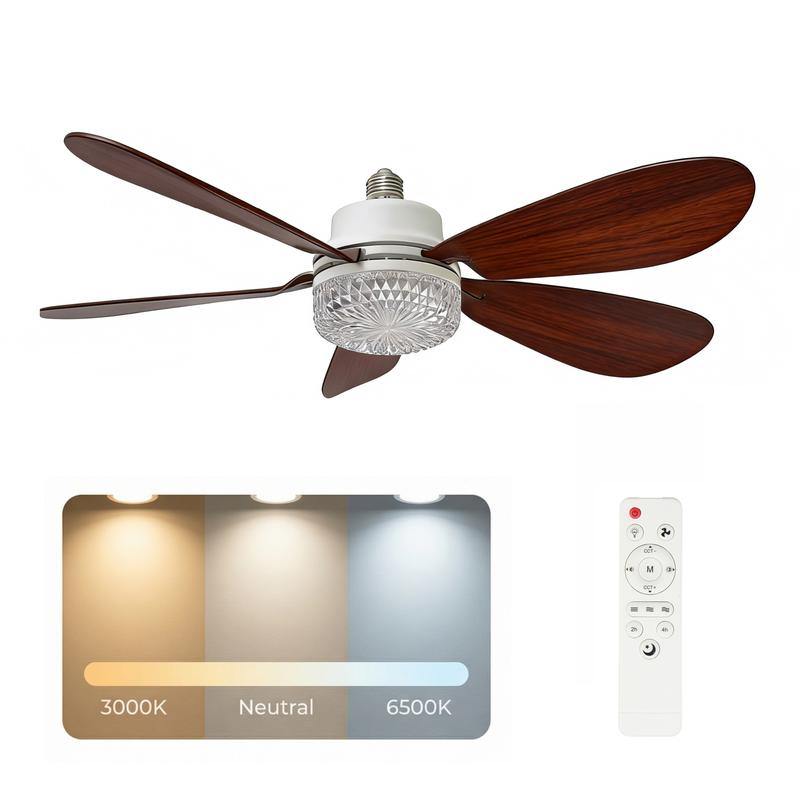 Ventilador de Techo con Luz LED Bentech, 5 Aspas de Madera, Bombilla Base E26, Control Remoto, 3 Tonos de Luz 3000K-6500K, Ventilador Lampara Regulable para Dormitorio Sala Cocina