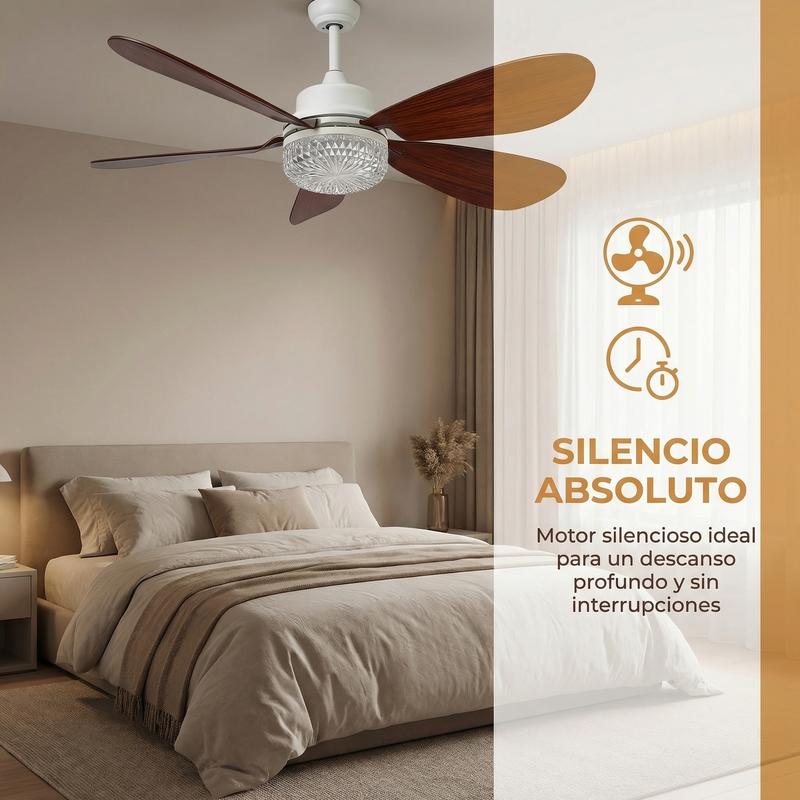 Ventilador de Techo con Luz LED Bentech, 5 Aspas de Madera, Bombilla Base E26, Control Remoto, 3 Tonos de Luz 3000K-6500K, Ventilador Lampara Regulable para Dormitorio Sala Cocina