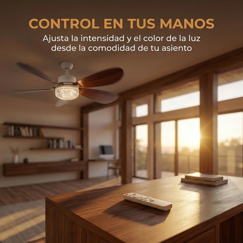 Ventilador de Techo con Luz LED Bentech, 5 Aspas de Madera, Bombilla Base E26, Control Remoto, 3 Tonos de Luz 3000K-6500K, Ventilador Lampara Regulable para Dormitorio Sala Cocina
