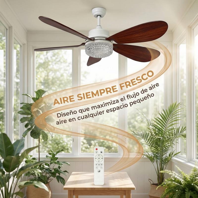Ventilador de Techo con Luz LED Bentech, 5 Aspas de Madera, Bombilla Base E26, Control Remoto, 3 Tonos de Luz 3000K-6500K, Ventilador Lampara Regulable para Dormitorio Sala Cocina