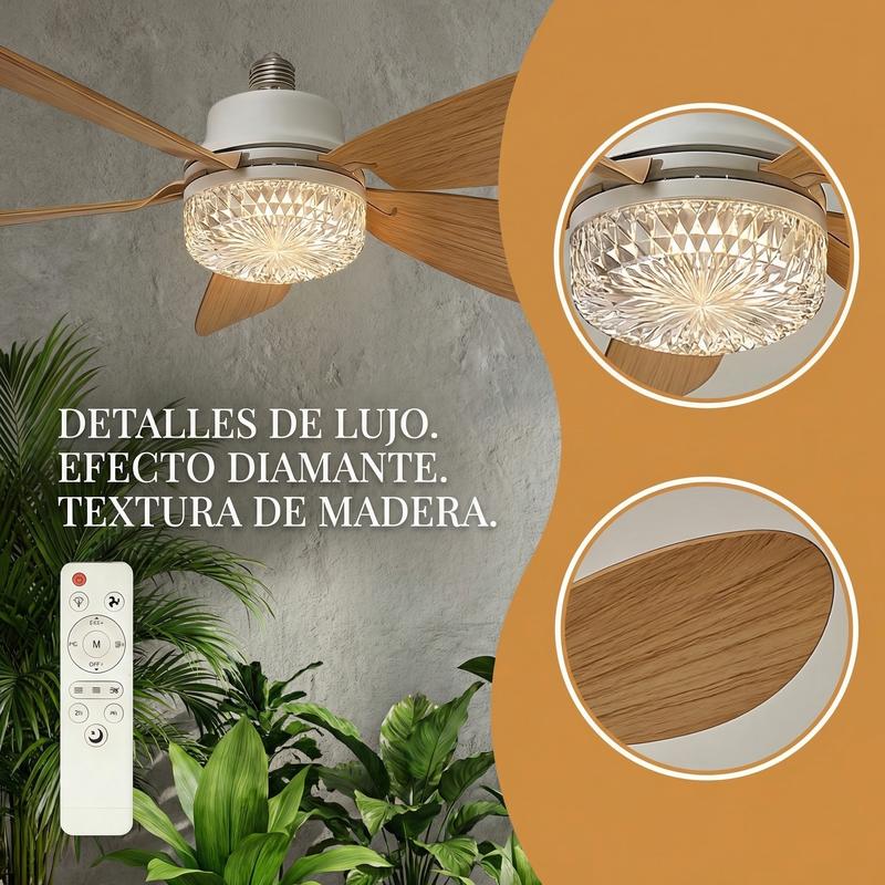 Ventilador de Techo con Luz LED Bentech, 5 Aspas de Madera, Bombilla Base E26, Control Remoto, 3 Tonos de Luz 3000K-6500K, Ventilador Lampara Regulable para Dormitorio Sala Cocina